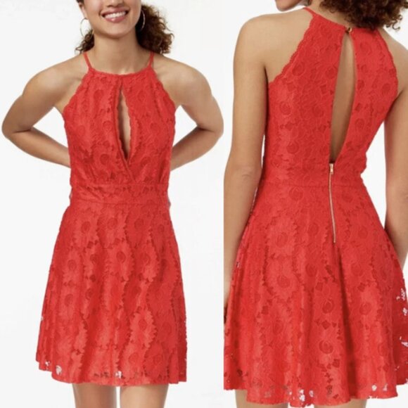 Material Girl Dresses & Skirts - Material Girl Women's Juniors Fit & Flare Cutout Mini Lace Dress Red Size S NWT